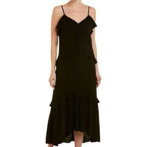 New Parker Black Ruffled Spaghetti Strap Midi Dress Sz XS NWT